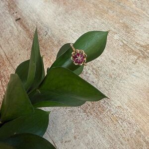 Vintage Ruby Diamond 10k Gold Tulip Ring